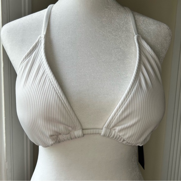 Wild Fable White Strappy Ribbed Triangle Halter Bikini Top with Criss-Cross Back - Picture 3 of 11